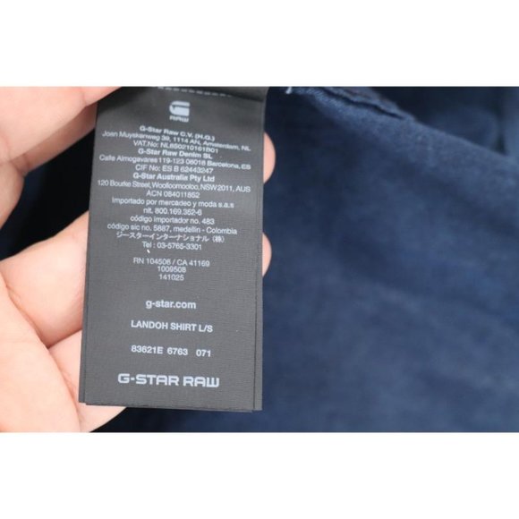 NWT G-Star RAW Shirt Mens Small Landoh Long Sleeve Button Up Dark Blue geometric - Picture 11 of 16